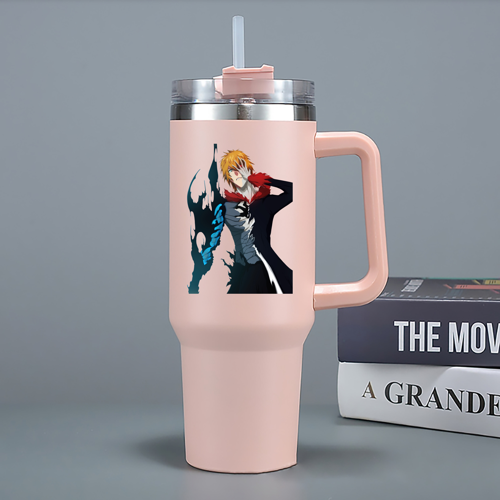 （画像用） ブリーチ 黒崎一護（くろさき いちご）BLEACH Kurosaki Ichigo 1200mL車用タンブラー - クリスタルステッカー（プラスチックストロー付き）
